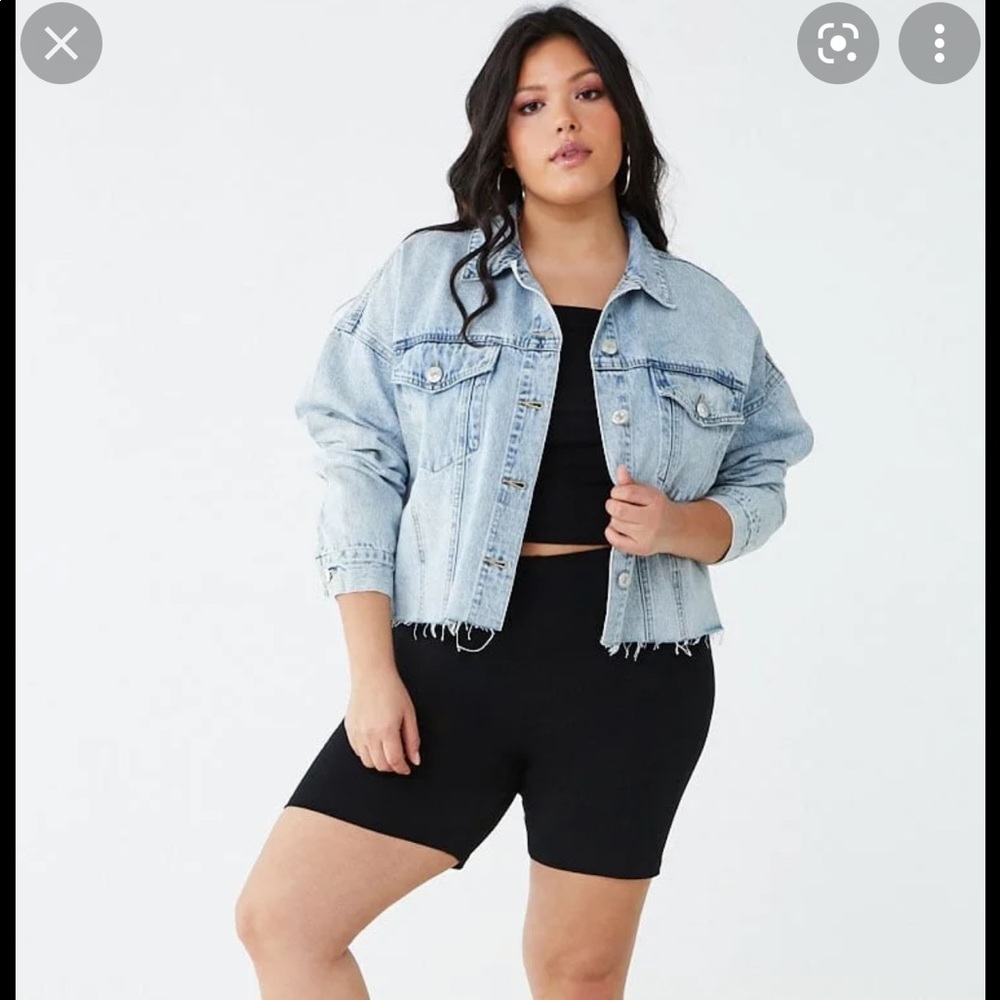 Torrid Forever 21 plus size cropped denim jacket acid wash